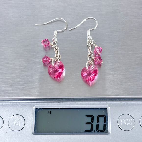 Estate Sterling Silver 925 Pink Crystal Dangle Earrings - Picture 8 of 8